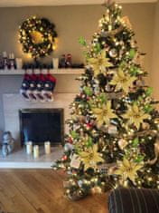 Nikcorp Set okrasnih božičnih cvetov 2 kosa, zlata bleščeča dekoracija za jelko in aranžmaje, umetna roža 28x50 cm