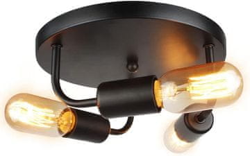 Nikcorp Vintage stropna svetilka 24 cm | Črna kovinska retro luč s tremi grli E27 za dnevno sobo, kuhinjo ali spalnico