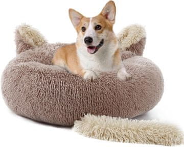 Nikcorp Mehka okrogla plišasta postelja za pse in mačke, bež barve, nedrseča in vodoodporna, premer 60 cm