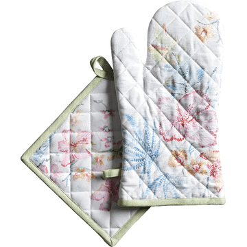 Nikcorp Kuhinjska pekaška rokavica z bombažno krpo, set odporen na vročino za peko in kuhanje, 100% bombaž, bela barva