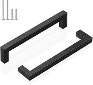 Nikcorp Črni pohištveni ročaji 128 mm, kvadratni, 10 kosov, nerjaveče jeklo, za kuhinjske omarice, predale in omare