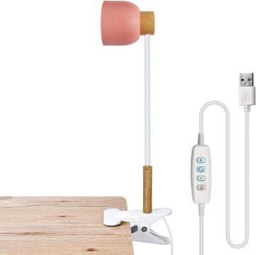 Nikcorp LED namizna svetilka s sponko 40 cm, roza | Prilagodljiva bralna lučka za posteljo in mizo z USB napajanjem, 3 načini