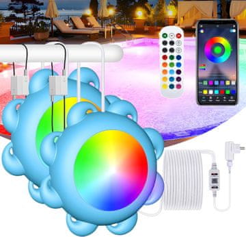 Nikcorp Vodoodporna RGB LED luč za nadzemni bazen, 10W, upravljanje z daljincem in aplikacijo, 10 m kabel, IP68, 12V napajanje