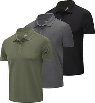 Nikcorp Komplet 3 moških polo majic XXL, hitro sušeče in zračne, za šport in prosti čas, črna, zelena, siva