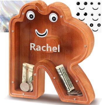 Nikcorp Lesen hranilnik v obliki črke R za otroke | Personaliziran šparovček z nalepkami, 23 cm | Izobraževalna igrača