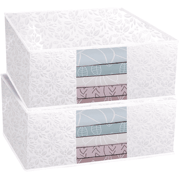 Nikcorp Komplet 2 zložljivih škatel za shranjevanje s pokrovom in zadrgo, bela, 63x43x21,5 cm, za oblačila in posteljnino