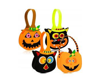 Nikcorp Komplet 4 vrečk iz filca za noč čarovnic | Vrečke za sladkarije z ročajem | Motivi buča, mačka, sova, pošast