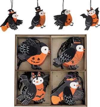 Nikcorp Komplet 24 lesenih okraskov za noč čarovnic, rustikalni viseči obeski za jesensko dekoracijo doma, 13,5 cm
