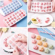 Nikcorp Komplet 4 silikonskih modelčkov za led s pokrovi za 84 kock v obliki src, črk in številk, zložljivi in večnamenski