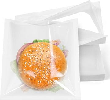 Nikcorp Komplet 100 belih pekarskih vrečk iz kraft papirja z okencem, odpornih na maščobo, za sendviče in pecivo, 18x19 cm