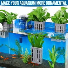 Nikcorp Komplet 4 sivih držal za akvarijske rastline | Viseči lonček za gojenje vodnih rastlin s priseski in kavlji 8 cm