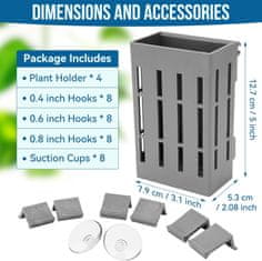 Nikcorp Komplet 4 sivih držal za akvarijske rastline | Viseči lonček za gojenje vodnih rastlin s priseski in kavlji 8 cm