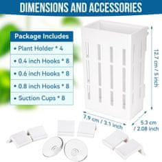 Nikcorp Komplet 4 belih držal za akvarijske rastline | Viseči lonček za gojenje vodnih rastlin s priseski in kavlji | 7,9x5,1x12,7 cm