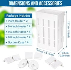 Nikcorp Komplet 2 belih nosilcev za akvarijske rastline, viseči lonček za gojenje vodnih rastlin, PP plastika, 7,9x5,1x12,7 cm