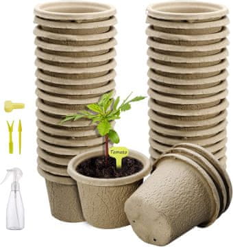 Nikcorp Komplet 60 biološko razgradljivih šotnih lončkov za sajenje in vzgojo sadik z etiketami, orodjem in razpršilko