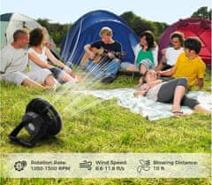 Nikcorp Prenosni kamp ventilator z LED lučko 10000mAh | 8-palčni akumulatorski ventilator za šotor, potovanja in dom, 3 hitrosti