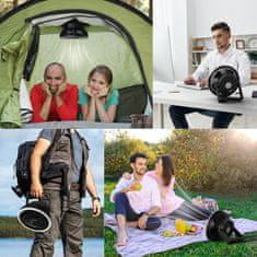 Nikcorp Prenosni kamp ventilator z LED lučko 10000mAh | 8-palčni akumulatorski ventilator za šotor, potovanja in dom, 3 hitrosti