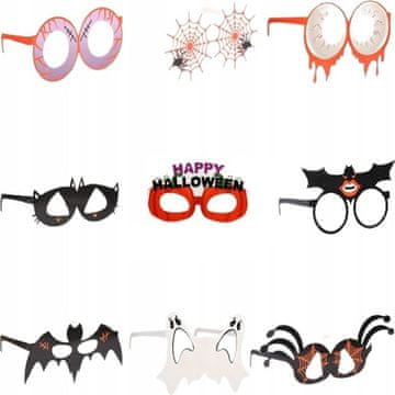 Nikcorp Papirnata očala za noč čarovnic - komplet 9 kosov za zabavo, cosplay in fotografiranje, različni motivi