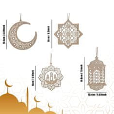 Nikcorp Leseni viseči okraski za ramadan in Eid | Komplet 7 kosov praznične dekoracije za dom | Naravni les, rjava barva