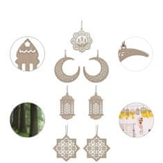 Nikcorp Leseni viseči okraski za ramadan in Eid | Komplet 7 kosov praznične dekoracije za dom | Naravni les, rjava barva