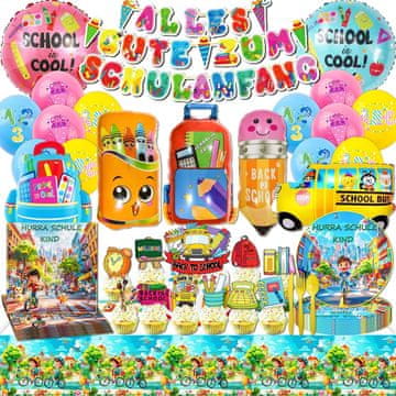Nikcorp Komplet za zabavo za prvi šolski dan z baloni, krožniki, priborom in transparentom za dekoracijo ob vrnitvi v šolo
