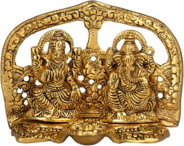 Nikcorp Kip indijskega boga Ganesha Lakshmi v zlati barvi, aluminijasta dekoracija za dom, pisarno ali darilo, 14,6 x 11,4 cm