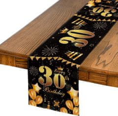 Nikcorp Namizni tekač za 30. rojstni dan črno zlat 40x140 cm | Dekoracija mize za zabavo | Pralni poliester za 2-4 osebe