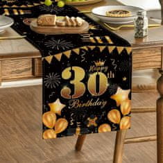 Nikcorp Namizni tekač za 30. rojstni dan črno zlat 40x140 cm | Dekoracija mize za zabavo | Pralni poliester za 2-4 osebe