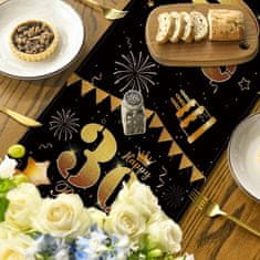 Nikcorp Namizni tekač za 30. rojstni dan črno zlat 40x140 cm | Dekoracija mize za zabavo | Pralni poliester za 2-4 osebe