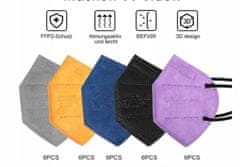 Nikcorp Komplet 30 kosov zaščitnih mask FFP2 v različnih barvah, 5-slojna filtracija, posamično pakirane, CE certifikat