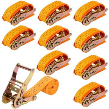 shumee Komplet 10 pritrdilnih trakov z zaponko, 6 m x 25 mm, nosilnost 800 kg, oranžni