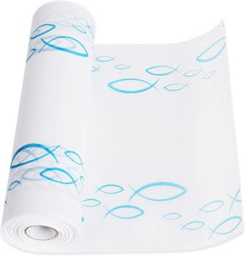 Nikcorp Dekorativni namizni tekač za obhajilo, birmo, krst | Modri motiv ribe | Netkani material 28 cm x 6 m | Prt za praznovanje