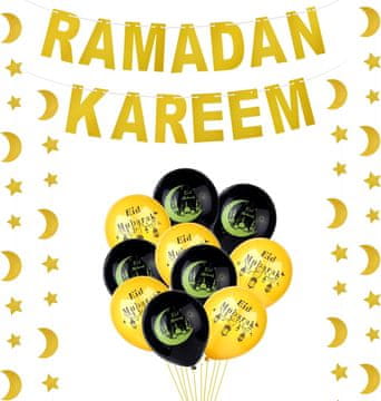shumee Dekoracija za Ramadan Kareem, komplet balonov, girlanda, zlato-črna