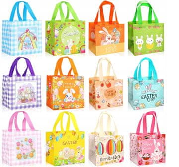 Nikcorp Velikonočne darilne vrečke z ročaji 12 kosov, 22x23x11 cm | Vrečke za darila in pirhe, netkana tkanina, večkratna uporaba