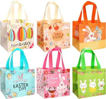Nikcorp Velikonočne papirnate darilne vrečke z ročaji 21x20x15 cm | Komplet 6 kosov za pirhe, darila in dekoracijo