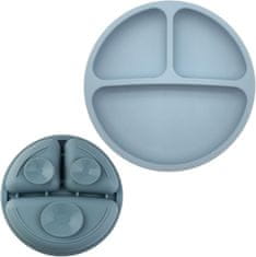 Nikcorp Silikonski krožnik za otroke s predelki in priseski, nedrseč jedilni krožnik za dojenčke in malčke, moder