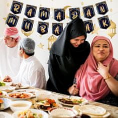 Nikcorp Komplet dekoracij za Ramadan in Eid Mubarak | 10-delni set zlato-črnih girland in transparentov za praznovanje