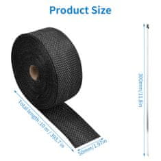 Nikcorp Termoizolacijski trak za izpušne cevi 10 m črn | Toplotna zaščita kolektorja za motor avto z 10 objemkami