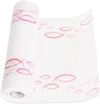 Nikcorp Namizni tekač roza z motivom ribe 28cm x 12m | Dekorativni prt za mizo za obhajilo, birmo, krst | Prozorna tkanina