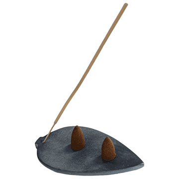 Nikcorp Kamnito stojalo za kadilo v obliki lista 13 cm, sivo | Komplet 4 kosov iz naravnega steatita za aromaterapijo in meditacijo