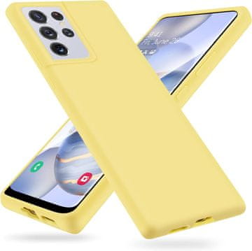 Nikcorp Vodoodporen silikonski ovitek za Samsung Galaxy S21 Ultra, mehak na dotik, zaščita kamere in zaslona, rumen