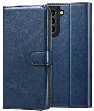 Nikcorp Preklopna torbica etui za Samsung Galaxy S21 Plus z režo za kartice in stojalom, TPU zaščita, temno modra