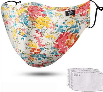 Nikcorp Pralna zaščitna maska za obraz iz bombaža z ventilom in filtri, cvetlični vzorec, univerzalna velikost za odrasle