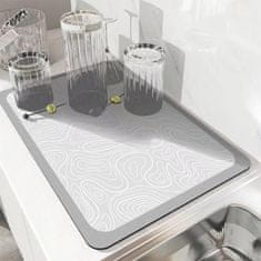 Nikcorp Super vpojna podloga za odcejanje posode 50x40 cm | Hitro sušeča kuhinjska podloga iz diatomejske zemlje, svetlo siva