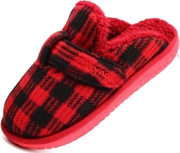 Nikcorp Ženski puhasti copati s spominsko peno in nedrsečim podplatom, rdeče-črni, velikost 36 EU, topla krznena podloga