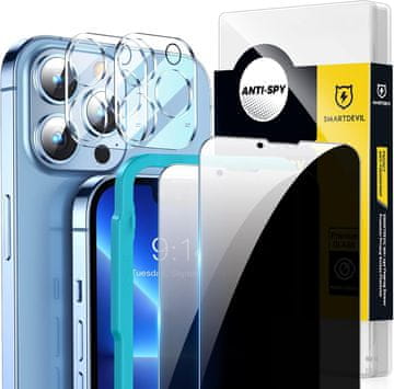 Nikcorp Zaščitno kaljeno steklo za iPhone 13 Pro 6.1" z zaščito zasebnosti in folijo za kamero, 9H trdota, komplet 2 kosov