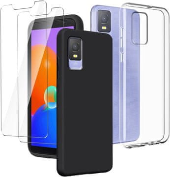 Nikcorp Komplet 2x ovitek za TCL 403 črn in prozoren silikonski etui z 2x zaščitnim kaljenim steklom za ekran 6.0"
