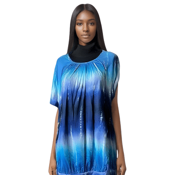 Nikcorp Ženska majica s kratkimi rokavi in modrim tie-dye vzorcem, zračna in udobna poletna majica, velikost M