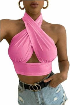 Nikcorp Ženski modni top na naramnice s prekrižanim hrbtom, svilnat videz, roza, velikost S - elegantna poletna majica