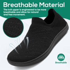 Nikcorp Ženski slip-on čevlji za hojo, zračni in udobni, nedrseč podplat, črni, velikost 44 EU